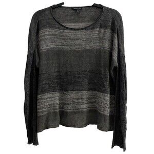 Eileen Fisher Womens Sweater Size M‎ 100% Linen Crew Neck Dolman Sleeve Gray